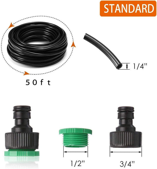 MSDADA Greenhouse Drip Irrigation Kit, 50ft Garden Automatic Irrigation System, 1/4" Blank Distribution Tubing Hose Adjustable Nozzle, Plant Watering System for Garden, Patio, Flower Bed, Lawn
