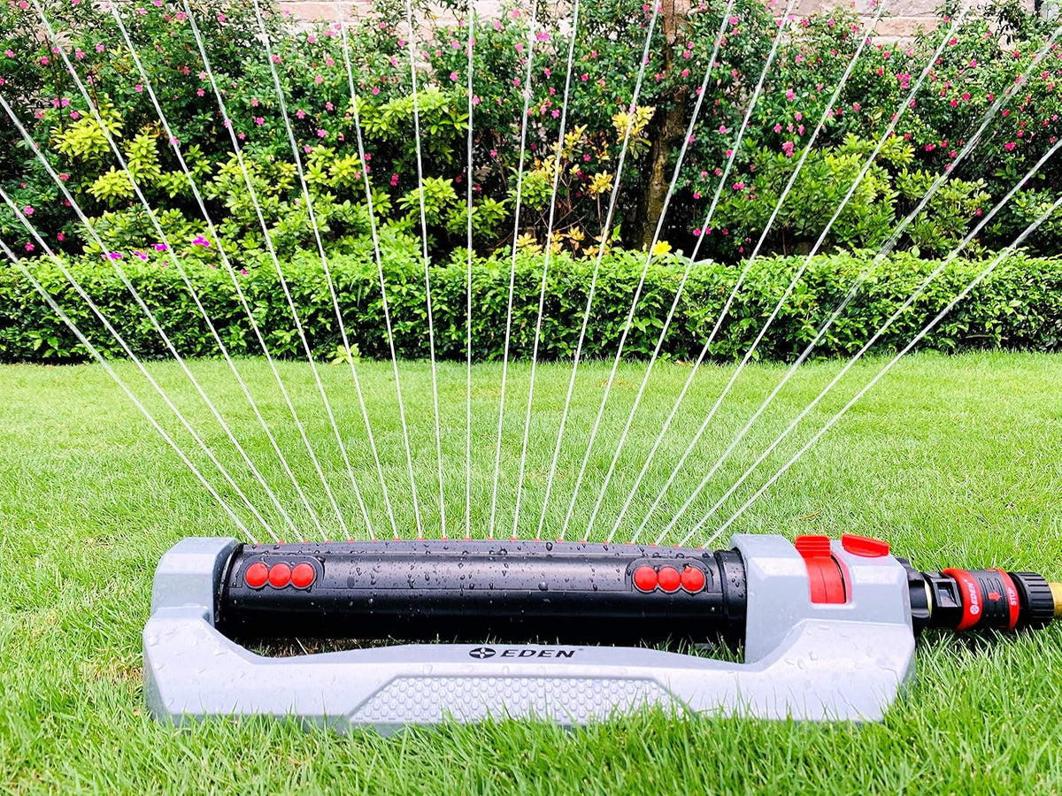 94116 Heavy Duty Metal 3-Way Oscillating Sprinkler for Large Lawn and Garden W/Quick Connect Starter Set
