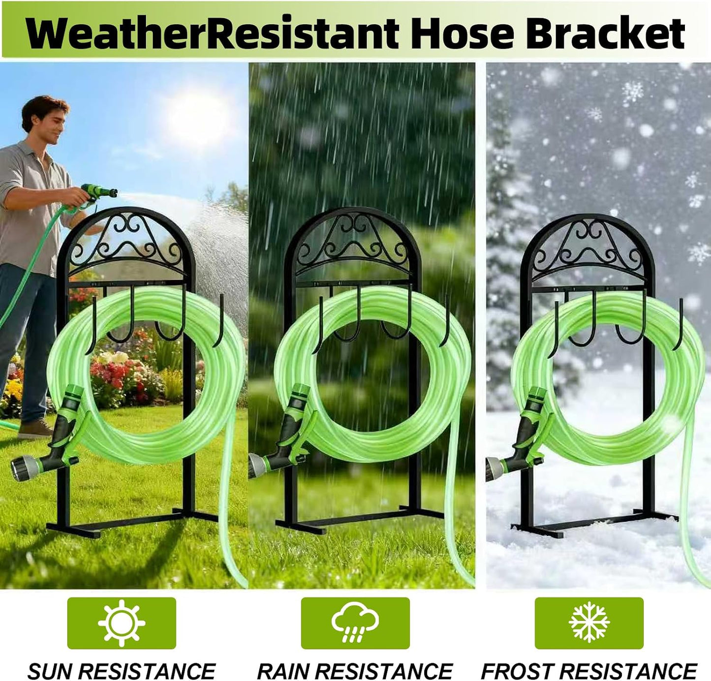 Garden Hose Holder, Hose Holder Stand Rustproof Freestanding Heavy-Duty with Sturdy Metal Hose Stand and Hanger, Hoses Storage Holds 100Ft Hose Reel for Outside Yard