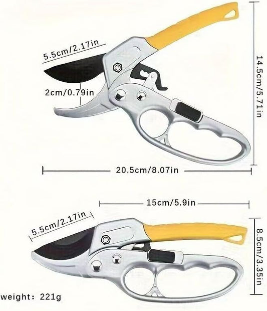 Professional Bypass Pruning Shears, 8.5 Inch SK5 Steel with Titanium, Heavy Duty Garden Clippers for Hedge Trimming (Black) (Yellow)