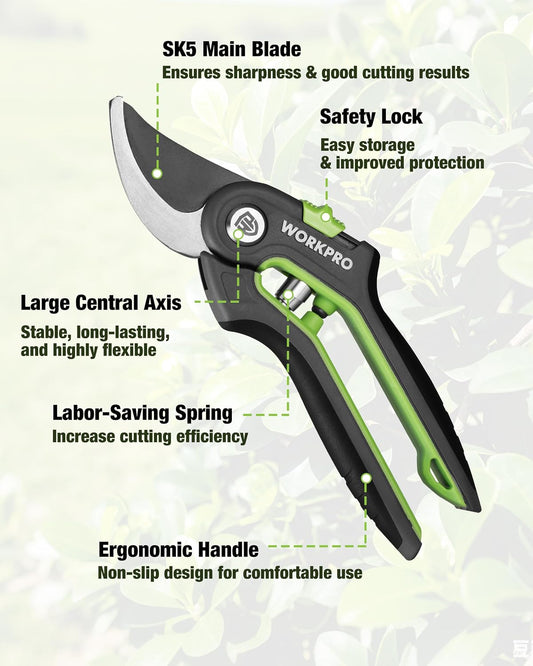 3-Piece Garden Shears Set, Heavy-Duty Gardening Clippers