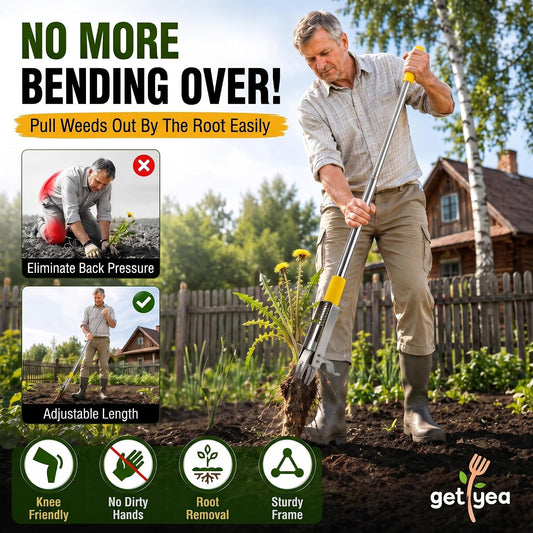 Stand Up Weed Puller Tool with Steel 4-Claw Deep Root Remover and Dual Eject Mechanism, Long Handle 48” Garden Weeder for Dandelion & Tough Weeds, No Bend Back Pain Tool for Seniors