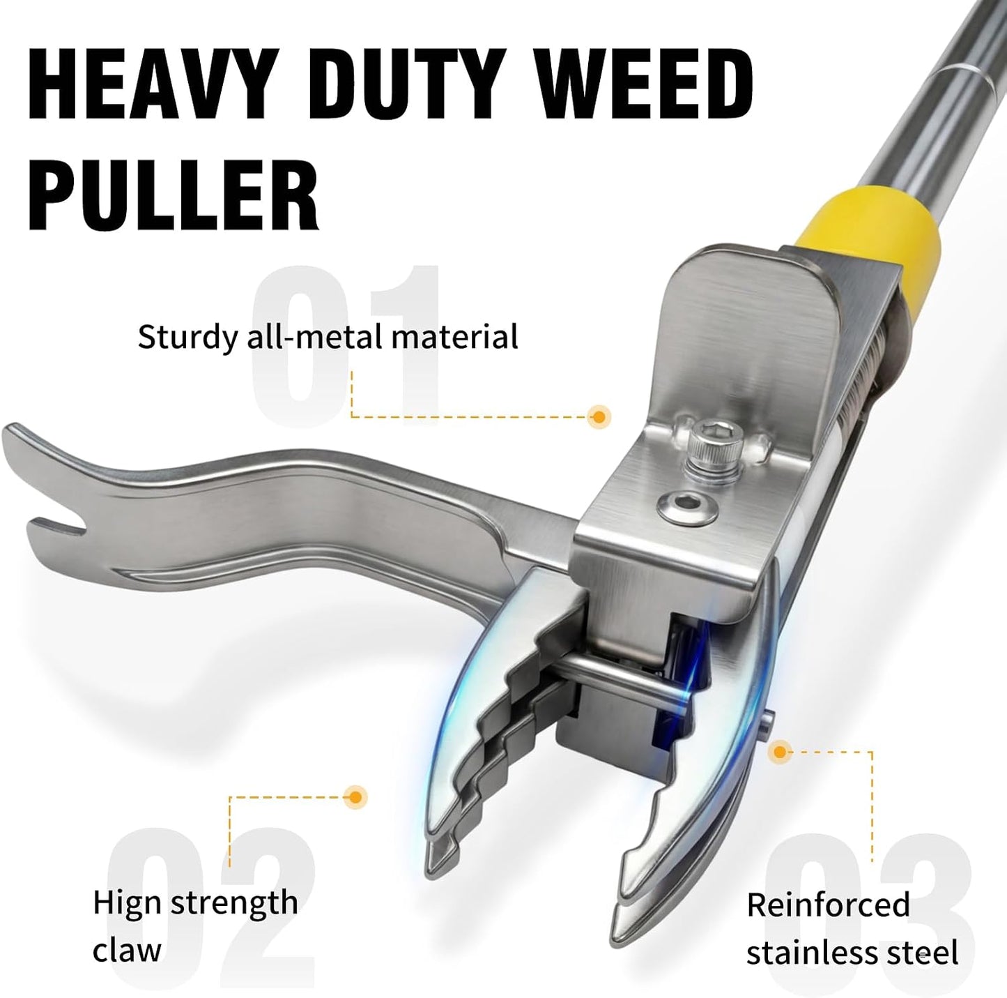 Stand Up Weed Puller Tool with Steel 4-Claw Deep Root Remover and Dual Eject Mechanism, Long Handle 48” Garden Weeder for Dandelion & Tough Weeds, No Bend Back Pain Tool for Seniors