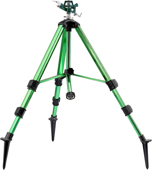 Sprinklers for Yard, 2026 Heavy-Duty Lawn Sprinkler Impact Sprinkler on Spike Tripod Base with 360° Large Area Irrigation with Extension Legs to Adjust Height Irrigation System for Garden Lawn-Yellow
