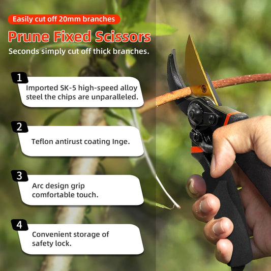 8" Professional Bypass Pruning Shears, SK-5 Titanium Coated Blade Garden Clippers – Sharp Hand Pruners for 3/4" Branches, Ergonomic Non-Slip Handle for Gardening, Trimming, Yard Work