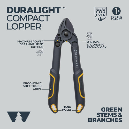 Woodland Tools Duralight Compact Lopper, 16 Inch Anvil Branch Cutter with Gear Assist and Glass-Filled Nylon Handles, Lightweight Tree Pruner for Dry Branches, Tight Spaces, and Everyday Yard Work