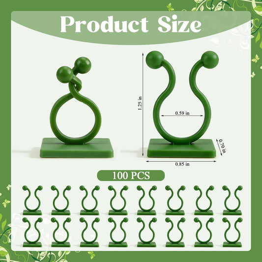 100 Pcs Plant Climbing Wall Fixture Clips, Green Plant Fixer with Self-Adhesive Hook, Fixing Clip Vines Holder for Indoor Outdoor Plants Support Cable Wire (Medium)