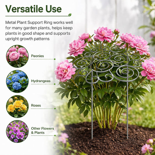Metal Plant Support Ring for Garden, Decorative Peony Cages and Supports, Stackable Houseplant Stake, Metal Plant Support Ring for Climbing Plants, Vines, Peonies, and Tomatoes (M)