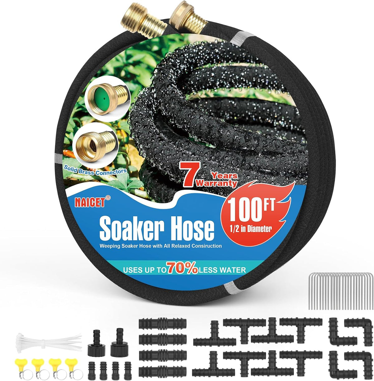 Soaker Hose 150FT Heavy Duty Rubber Saves 75% Water End Cap Included for Additional Hose Connect Great for Gardens/Flower Beds