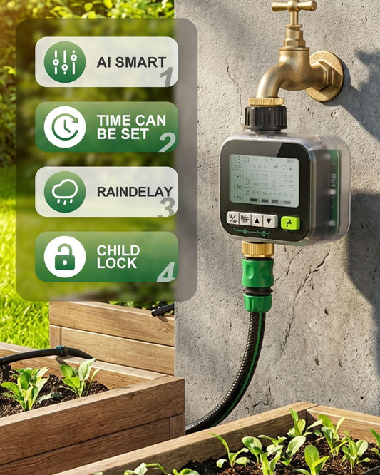 Sprinkler Timer with Brass Valves, Programmable Hose Timer for Garden & Lawn, Digital Watering System with Rain Delay & Manual Override, for Soaker Hoses, Drip Irrigation, Yard Care (Clear)