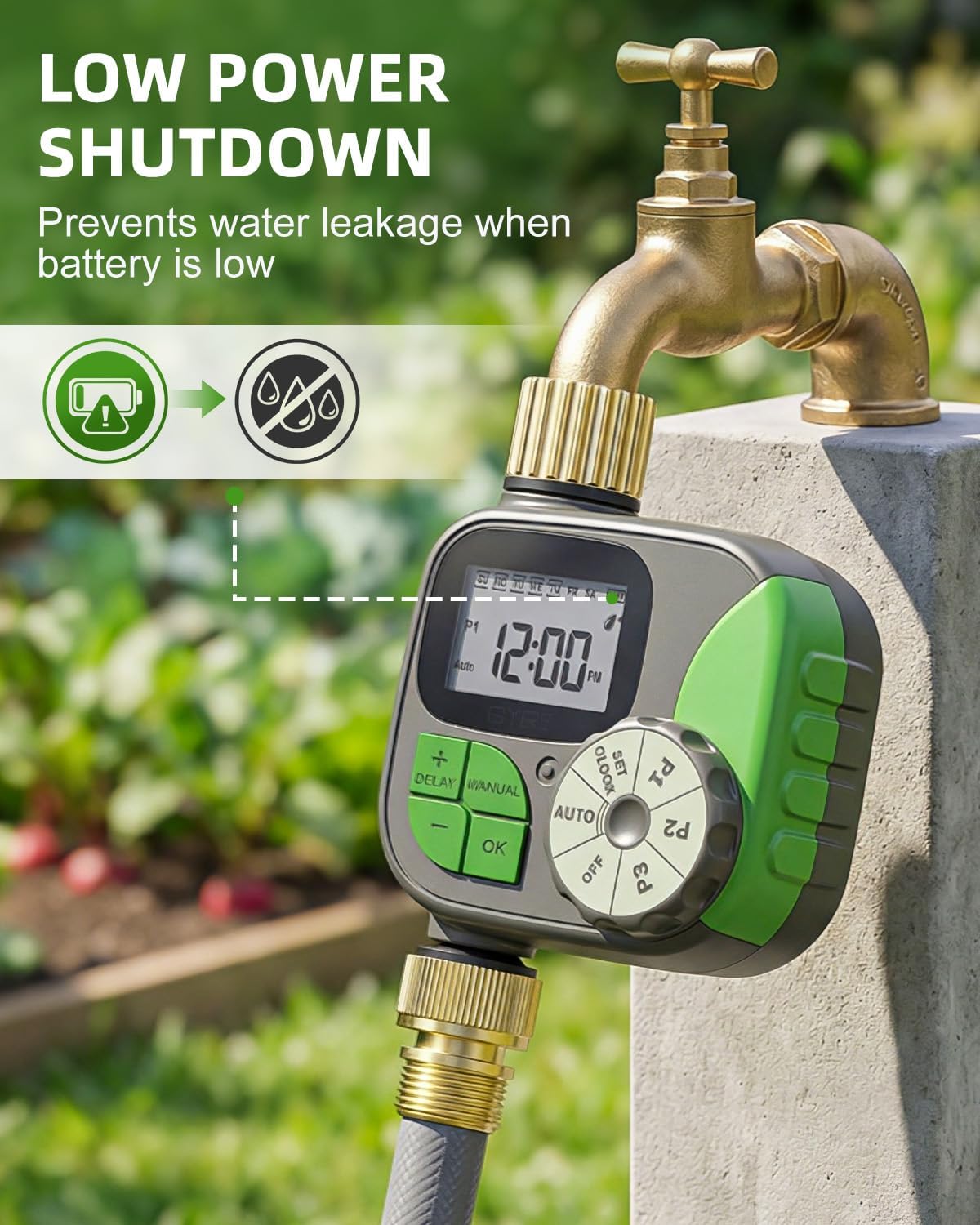Sprinkler Timer with Brass Valves, Programmable Hose Timer for Garden & Lawn, Digital Watering System with Rain Delay & Manual Override, for Soaker Hoses, Drip Irrigation, Yard Care (Clear)