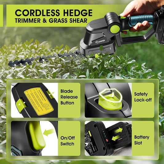 20V Cordless Hedge Trimmer,2 in 1 Bush Trimmer with 2 Battery