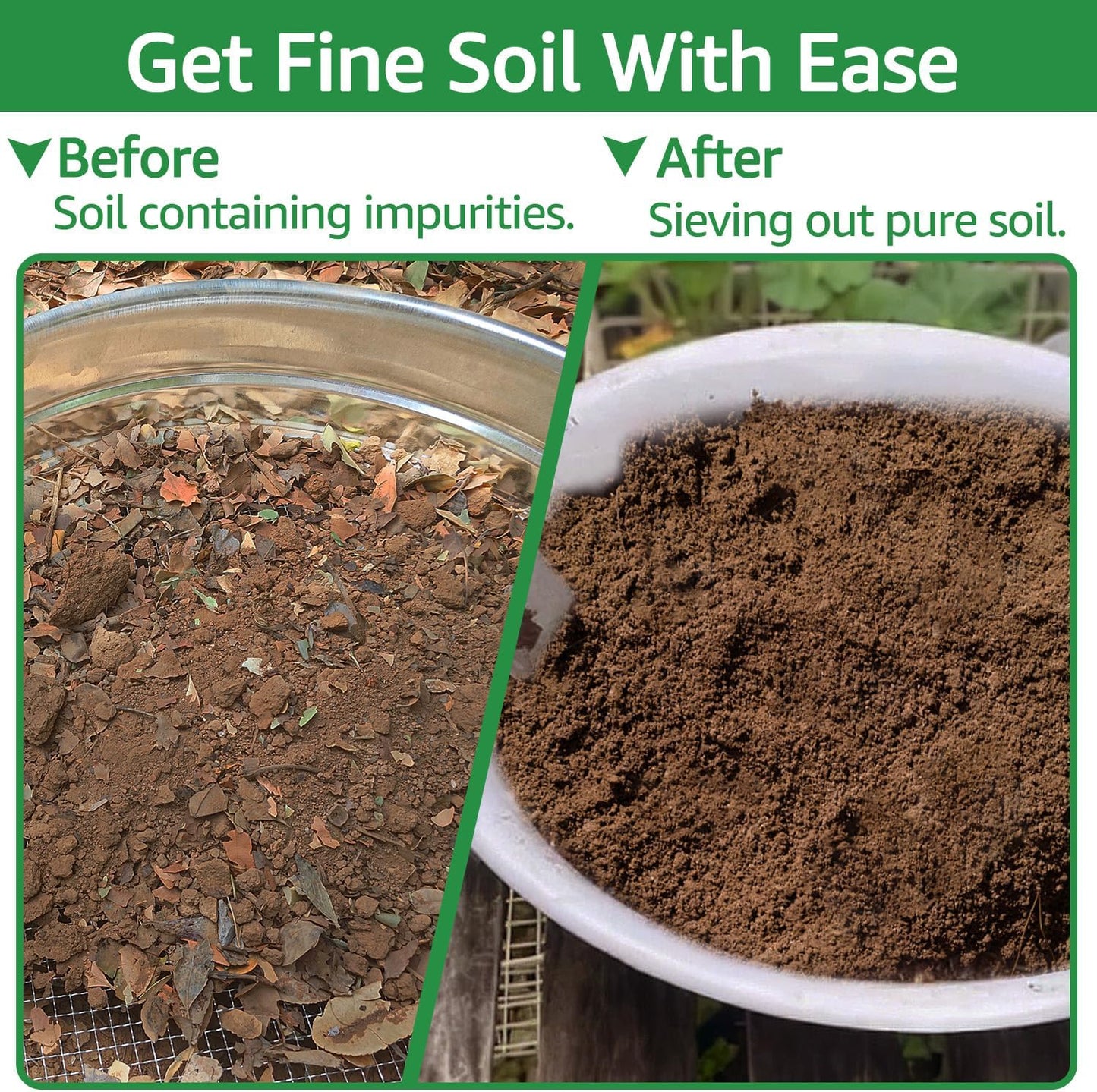 19'' Extra Large Soil Sifter with Handles, Compost Sifter for Gardening, Dirt Sifter,Rock Sifter,Garden Sieve for Compost Dirt Rocks Pellet Gravel Sand Leaves,Garden Tool 19" x19"x4.3" with 1/4" Mesh
