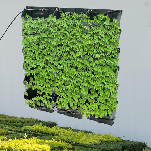 Self-Watering Wall-Mounted Planter, 18 Pots Wall Mounted Plastic Plant Grow Pot Vertical Garden Planter with Intelligent Control & Adjustable Irrigation System for Indoor Outdoor (Green, 18 Pots)
