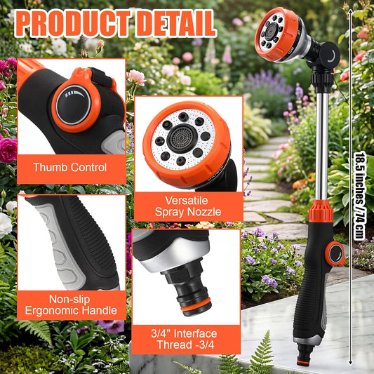 2 Pack 18.5" Metal Watering Wand, 180° Swivel Garden Hose Nozzle with 8 Spray Patterns, Water Hose Wand with Thumb Control, Heavy Duty Sprayer Nozzle for Hanging Baskets Shrubs Plants Car