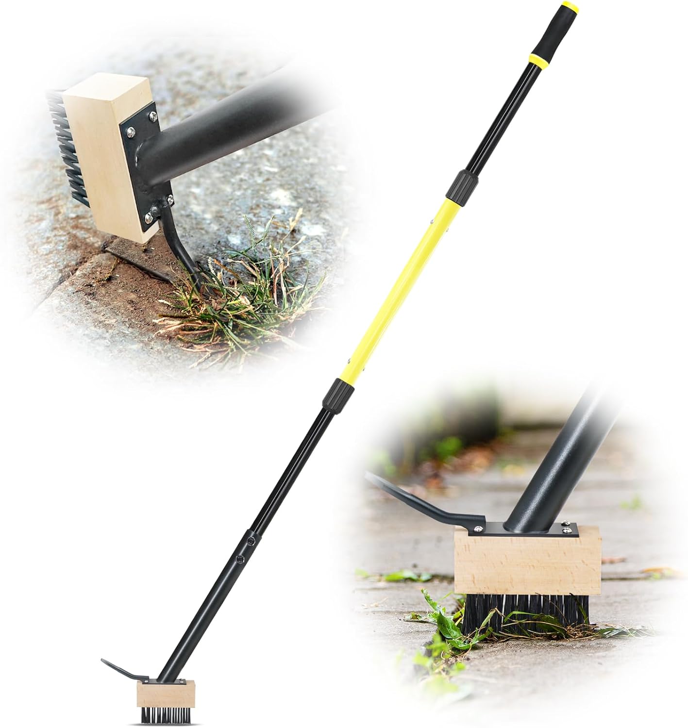 Weed Moss Remover Brush with 59'' Carbon Steel Long Handle, Heavy Duty Moss Removal Tool with Scraper, Metal Brush Weeder Tool for Driveway, Patio, Sidewalk, Paver