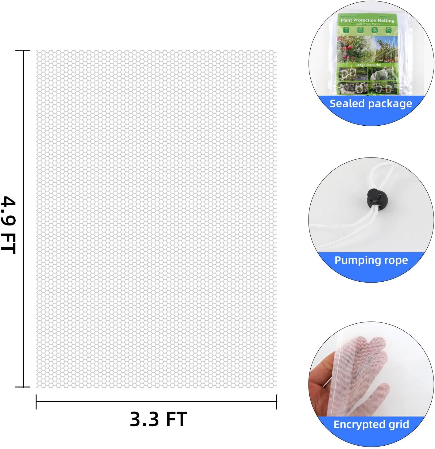 Fruit Protection Bags with Drawstring, 4 Packs Blueberry Bush Netting, Ultra-Fine Mesh Garden Insect Tree Cover, Plant Cover for Pest, Insect Bird Barrier Netting-3.3 x 2.6Ft