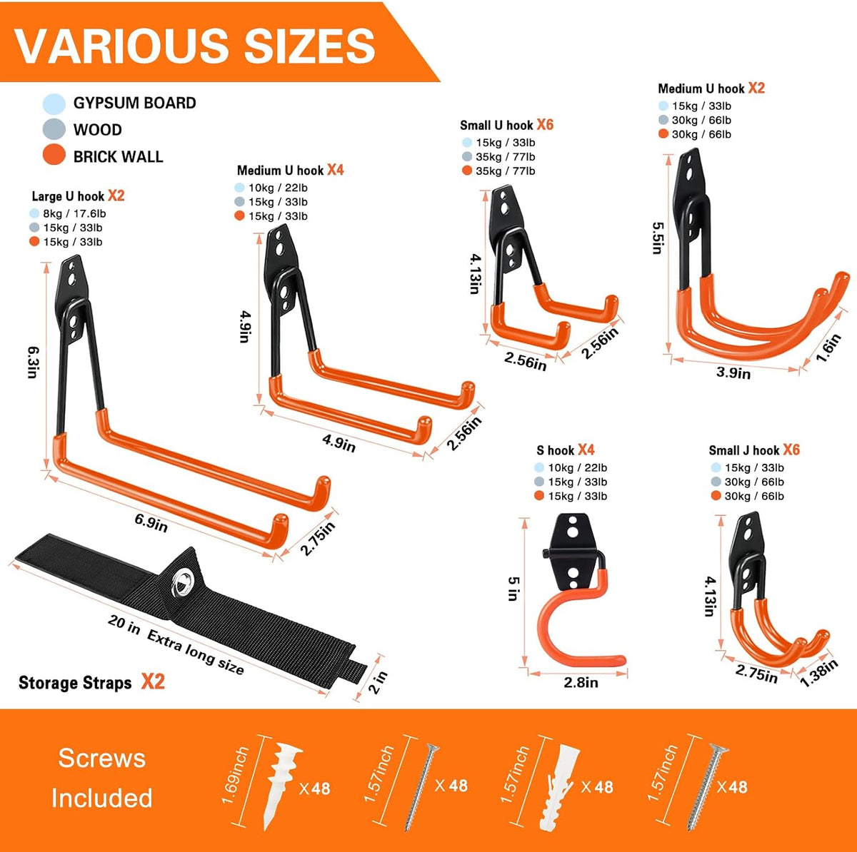 12 Pack Garage Hooks Heavy Duty, Wall Mount Ladder Hooks