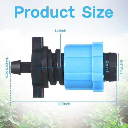 50 Pcs Drip Tape Connector Fittings 1/4" Barb to 5/8" Tubing, Blue