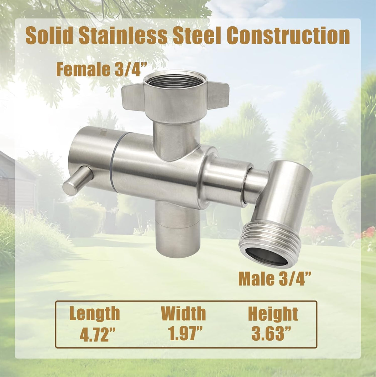 Stainless Steel Multi-Function Outdoor Faucet with Dual Garden Hose Adapter, Heavy Duty Outdoor Water Splitter with Extra Tap for Hand Washing, Bucket Filling (Dual Hose)