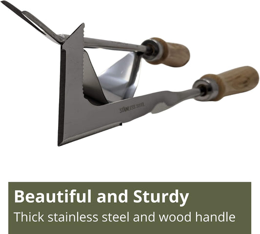Weed Puller and Patio Paver Weeding Tool Set - Two Classic, Heavy Duty, Stainless Steel Weeding Tools with Beautiful Wooden Handles