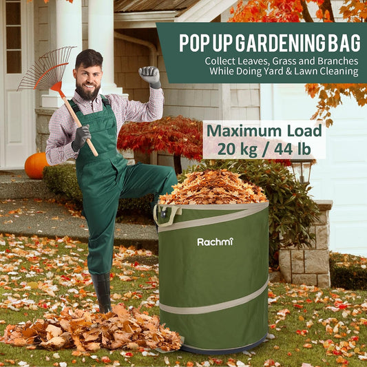 47 Gallon Collapsible Pop-Up Trash Can 2-Pack with Hard Bottom Green