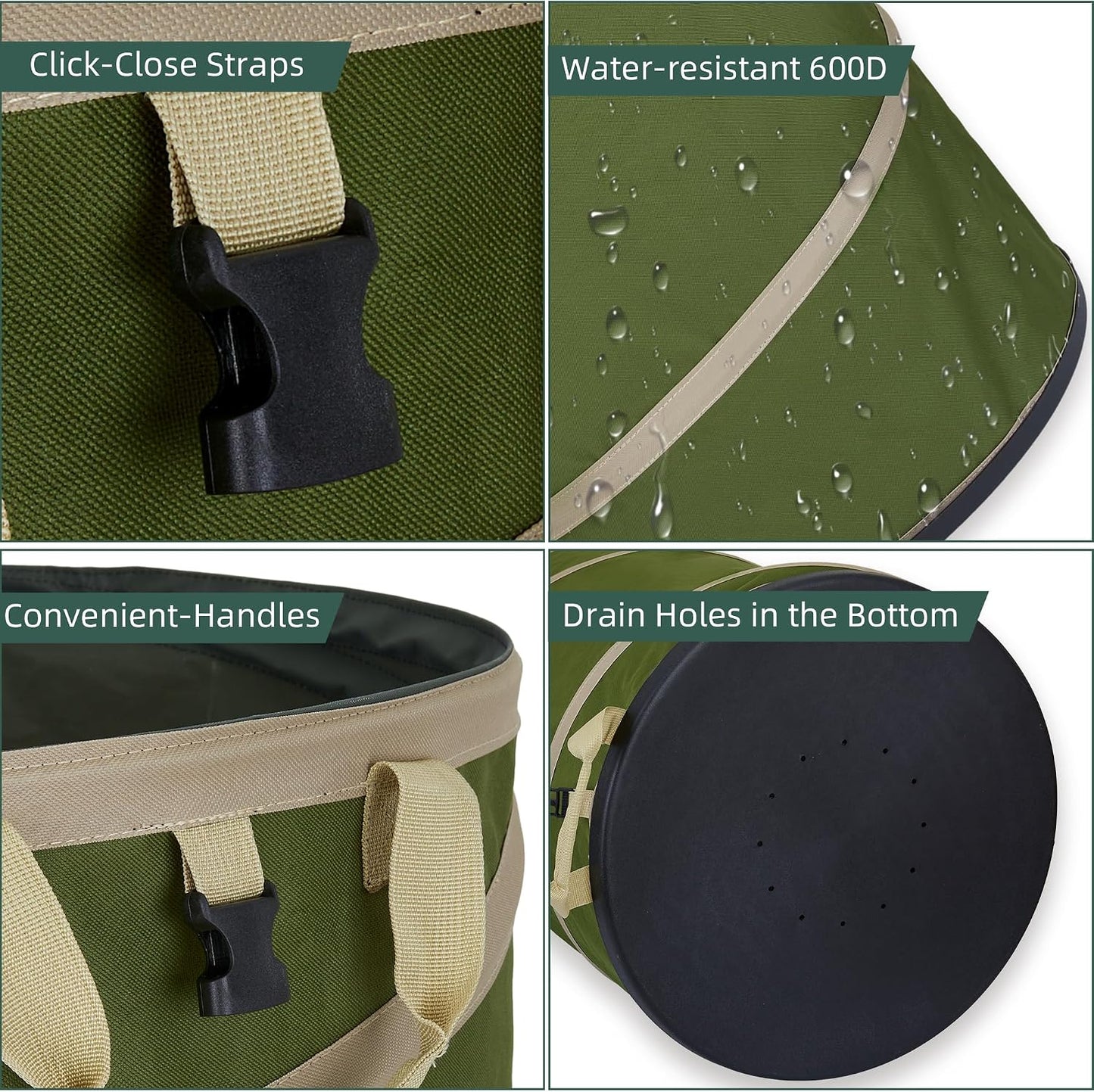 47 Gallon Collapsible Pop-Up Trash Can 2-Pack with Hard Bottom Green