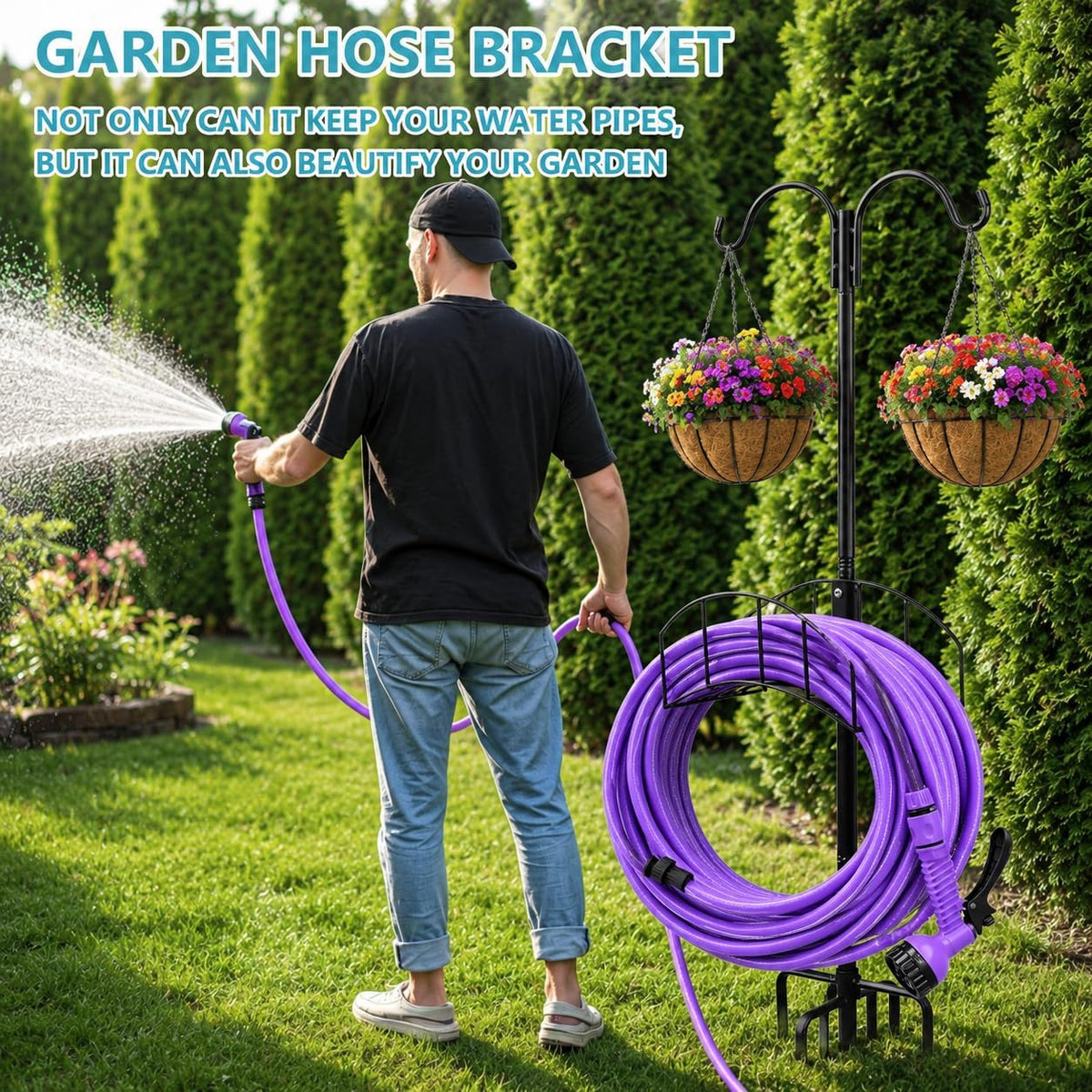 2-Pack Freestanding Garden Hose Holder with Upgraded 5-Prong Base