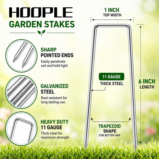 100 Pack 6 Inch 11 Gauge Heavy Duty Galvanized Landscape Staples, Garden Stakes & Sod Pins for Securing Weed Barrier Fabric, Landscape Fabric, Hoses, Netting & Outdoor Decorations