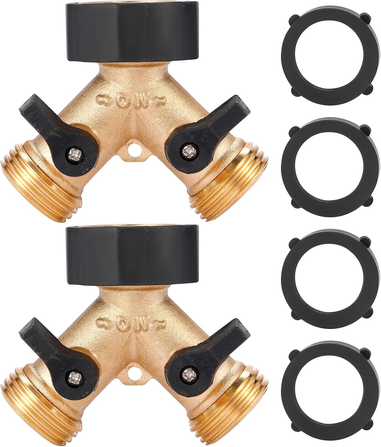 Garden Hose Splitter 2 Way Heavy Duty, Y Connector Brass Garden Hose Adapter, Hose Bib Splitter with 2 Extra Rubber Washers