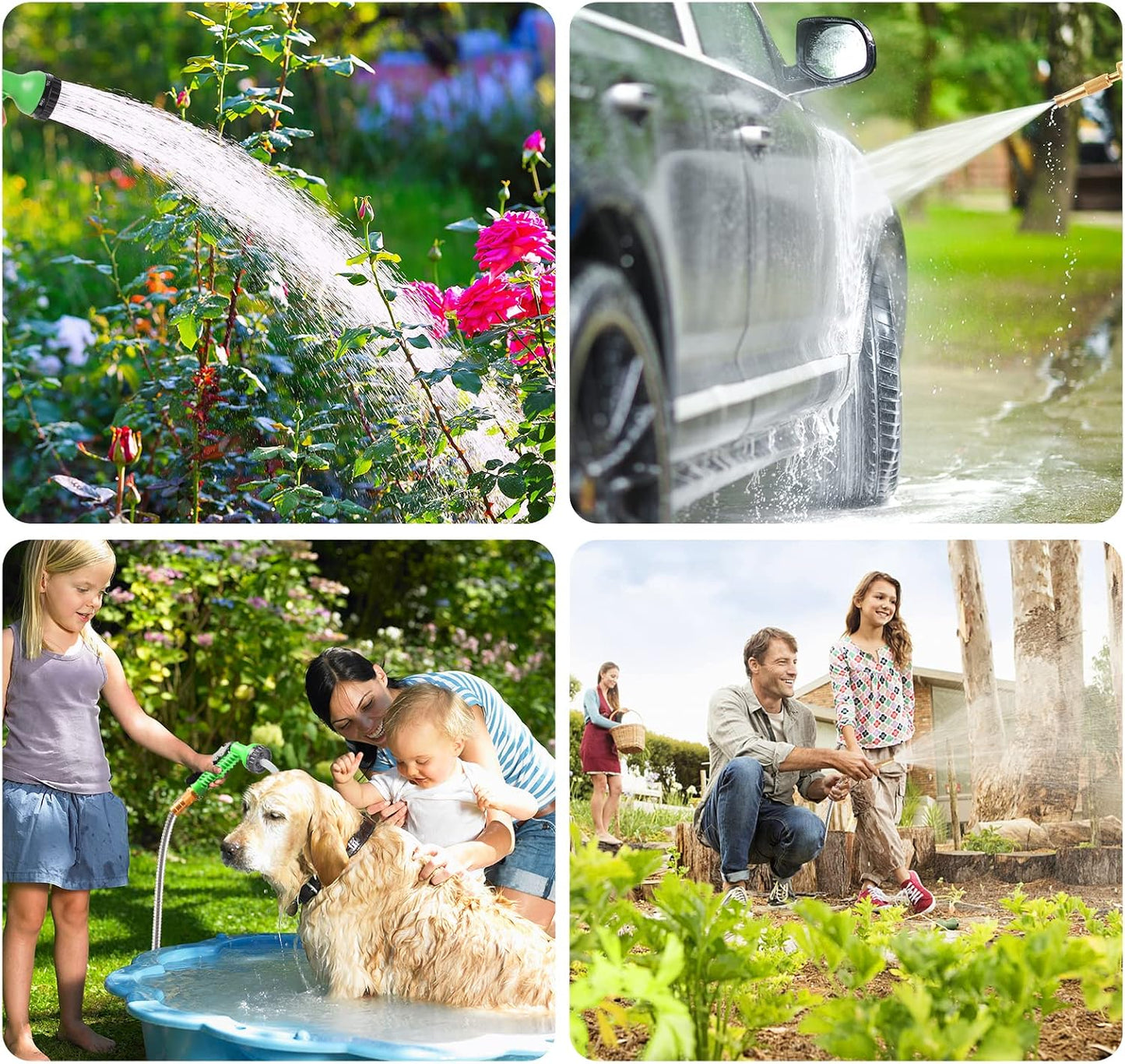 304 Stainless Steel Garden Hose, 100 ft Metal Garden Hose with 3/4" Connector Fittings and Sprayer, Heavy Duty Kink Free Flexible Outdoor Water Hose, Blue