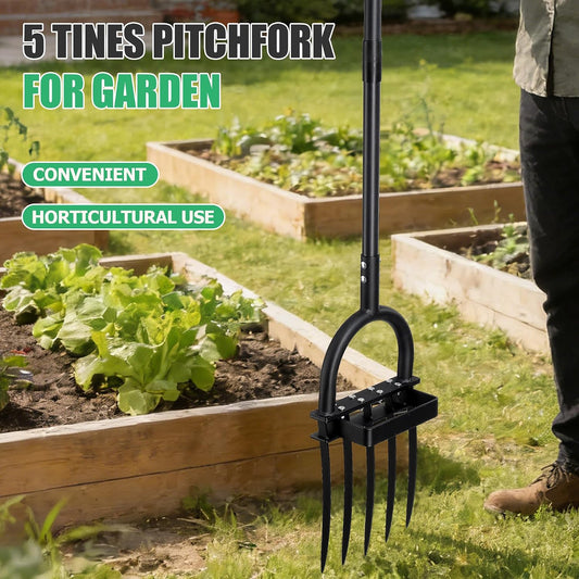 Pitch Fork, 69" Heavy Duty Metal Garden Fork for Loosening Soil Broadfork with Ergonomic D-Grip Handle, 5-Tine Digging Fork Hay Fork for Compost,Mulching,Manure.
