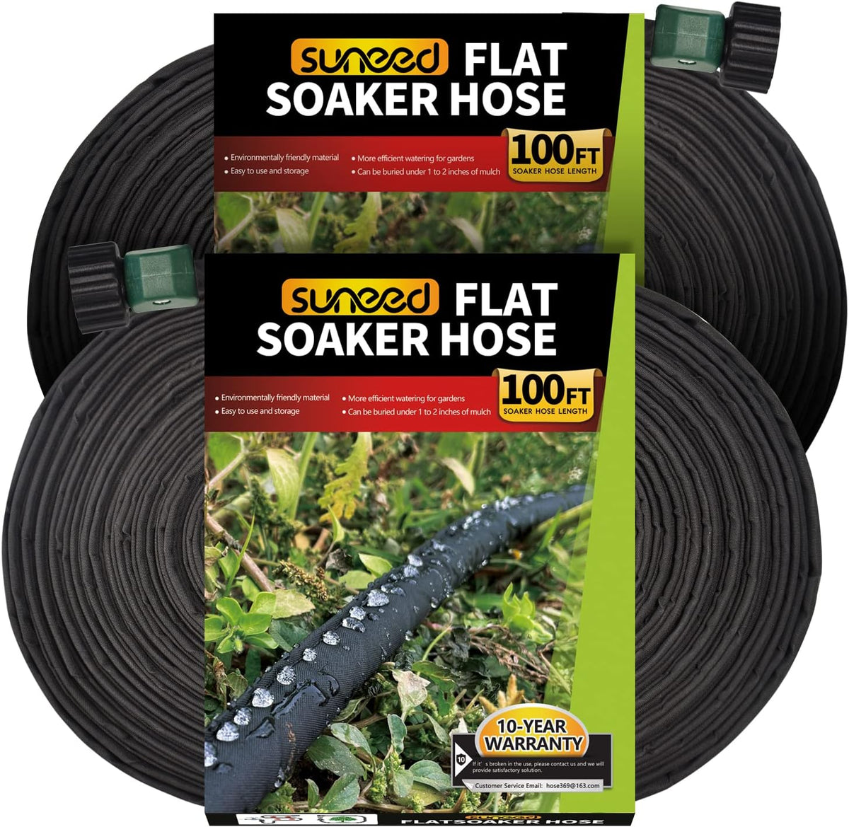 4-Pack Flat Soaker Hose 25FT for Garden Beds Linkable