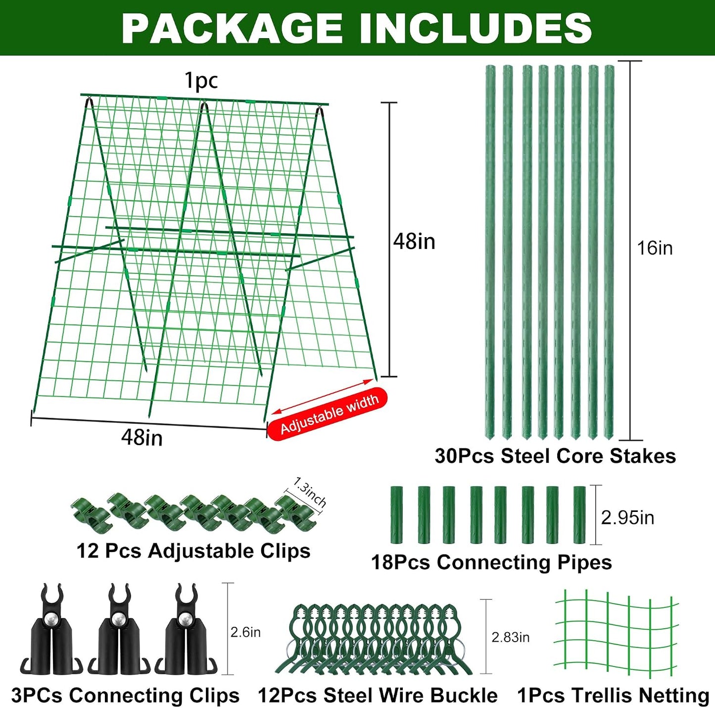 2 Packs 48" x 48" Foldable Cucumber Trellis for Raised Bed- A-Frame Garden Trellis for Climbing Plant Outdoor with Climbing Net & Plant Support Clip for Outdoor Plants Zucchini Vegetables Flowers