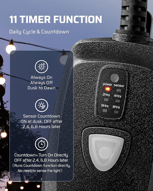 Outdoor Light Timer, Outdoor Timer Outlet,100FT Remote Control