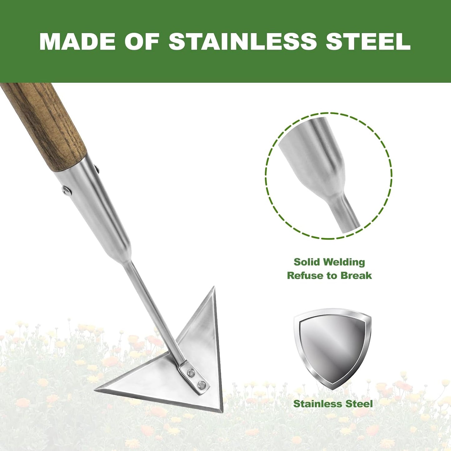 Triangle Head Hoe, 15'' Scuffle Hoe for Weeding in Raised Bed