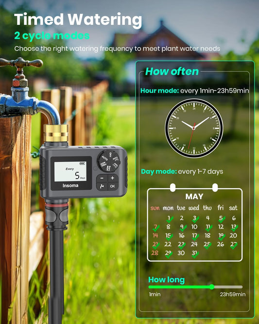 2 PCS Water Timer with Brass Inlet, Water Sprinkler Timer with Rain Delay/Manual/Automatic Drip Irrigation and Lawn Watering System for Yard
