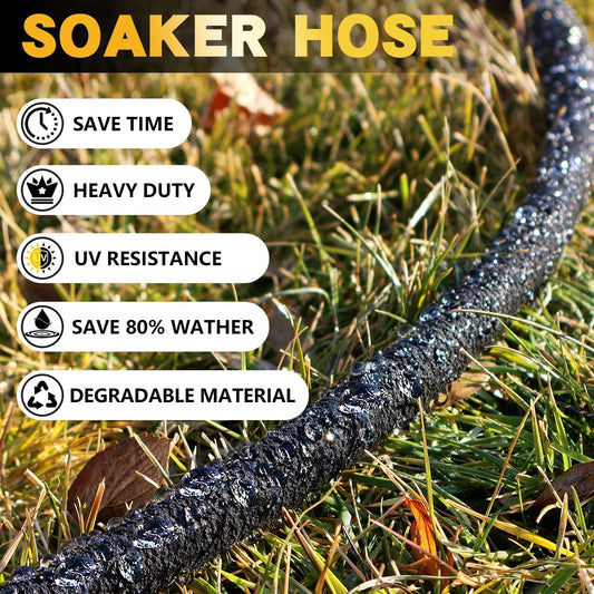 5/8’’ Soaker Hose 25 ft 2 Pack, Heavy Duty Garden Soaker Hoses with Solid Brass Fitting, Rubber Drip Hose for Garden Beds, Vegetable, Lawn, Trees Watering Irrigation (25 ft 2 Pack)