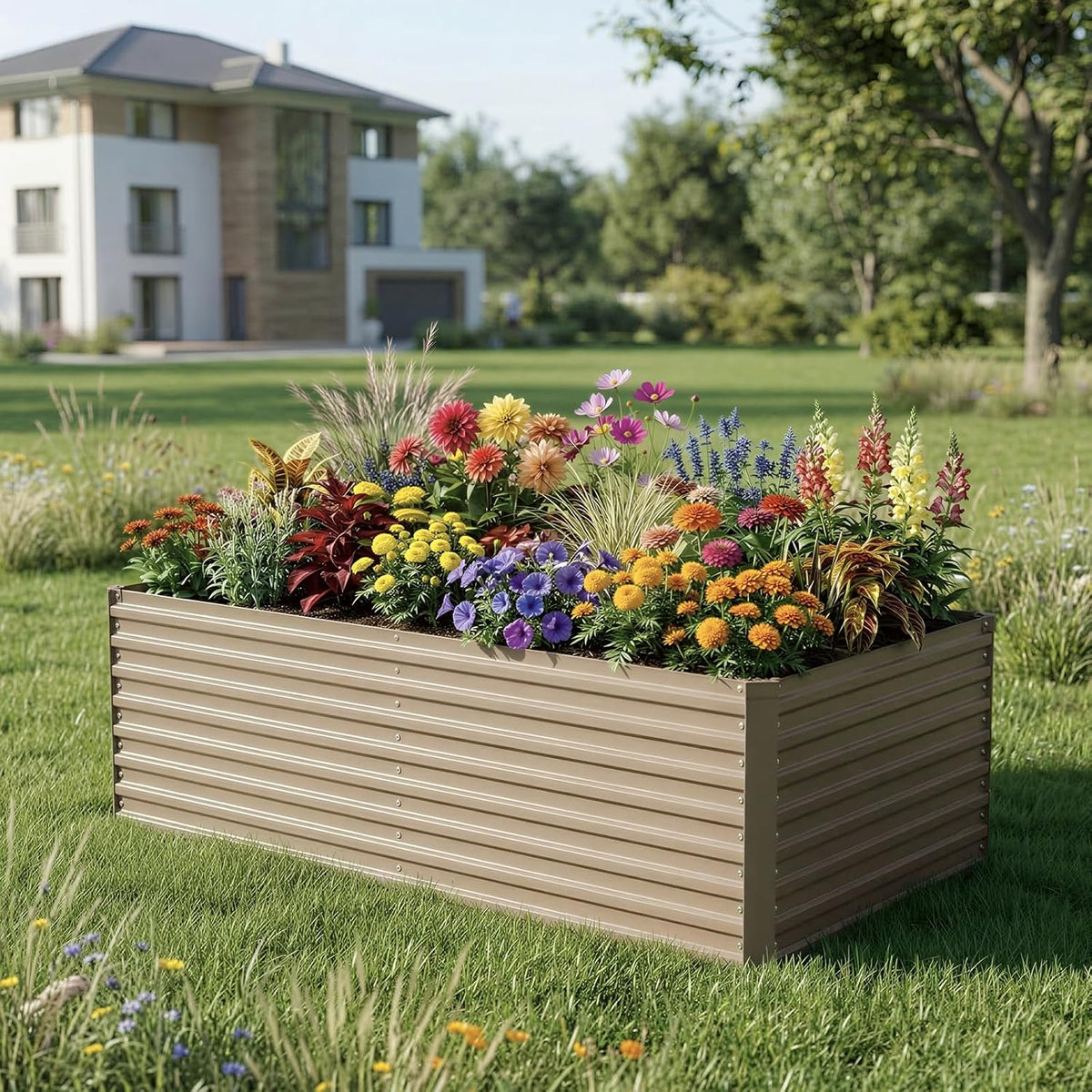 Galvanized Raised Garden Bed with Trellis, 6×3×1 FT 2 Pack Outdoor Garden Bed, Upgraded 4×3 Support, Brown