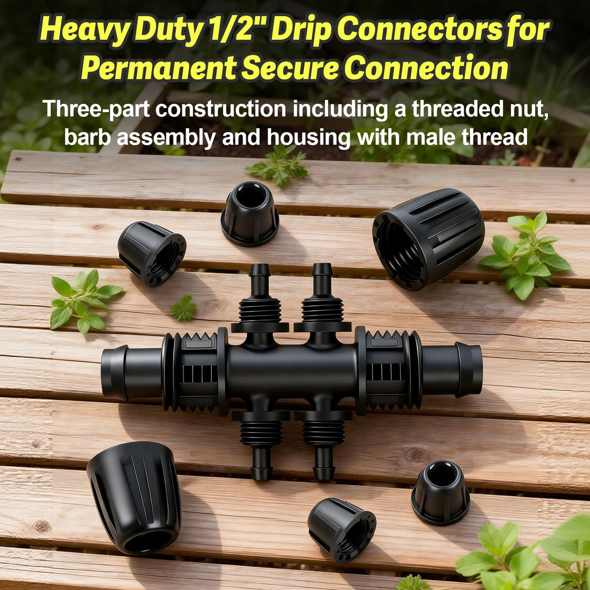19 Pieces 1/2 Inch Drip Irrigation Fittings Kit, 1/2'' Drip Line Barbed Fittings for 1/2 Inch Irrigation Tubing (1/2" ID x 0.650" OD) Anti-Leak Lock Nut Connectors for Garden Drip System