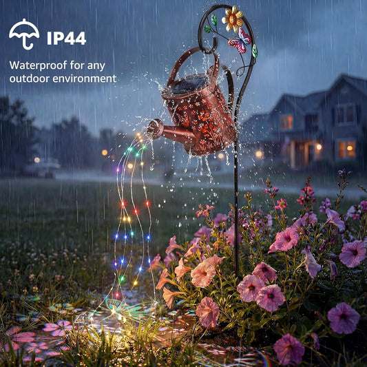 Solar Garden Decor Lights, IP44 Waterproof Metal Butterfly Solar Watering Can Lights Outdoor Decor for Yard Pathway Patio Lawn, Gifts for Women Mom Grandma Birthday