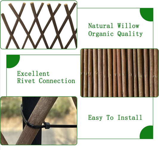 Expandable Willow Lattice Fence Panel Plant Support Garden Trellis for Climbing Vine Ivy Rose Cucumbers Clematis Outdoors Garden Yard, 36X92 Inch(1PC)