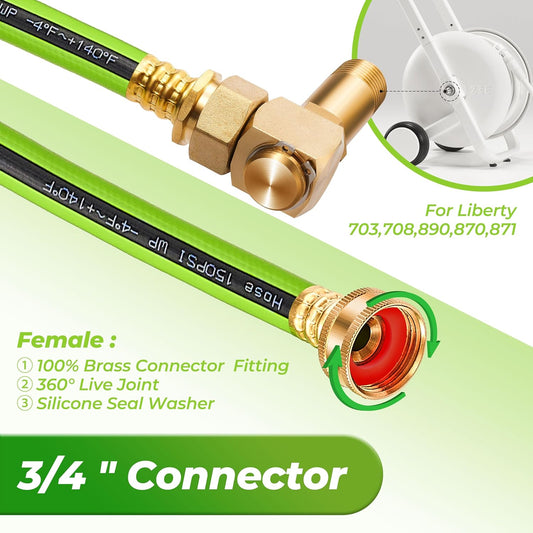 LF Brass Hose Reel Parts Fittings & 5 FT Replacement Leader Hose, Garden Hose Adapter, Brass Replacement Part Swivel, For Liberty Garden Products