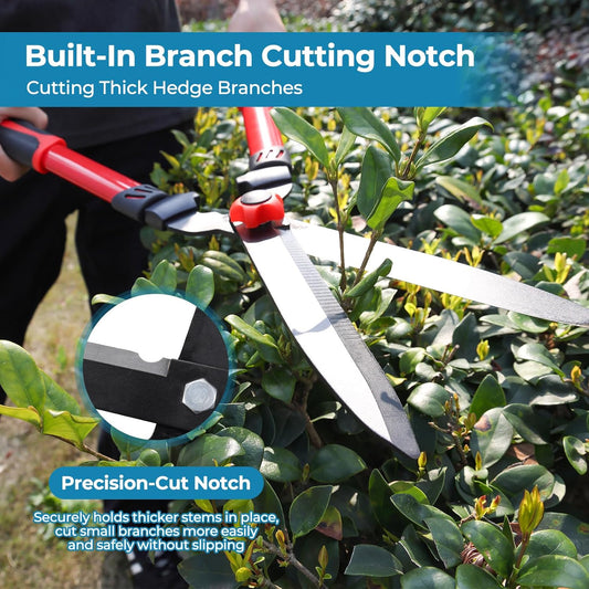 Hedge Shears, Sharp Hedge Clippers for Gardening, 21 inch High Carbon Steel Manual Hedge Trimmer with Ergonomic Anti-slip Handle, Labor-saving Long Garden Shears for Shrubs Bushes Lawn Yard Trimming