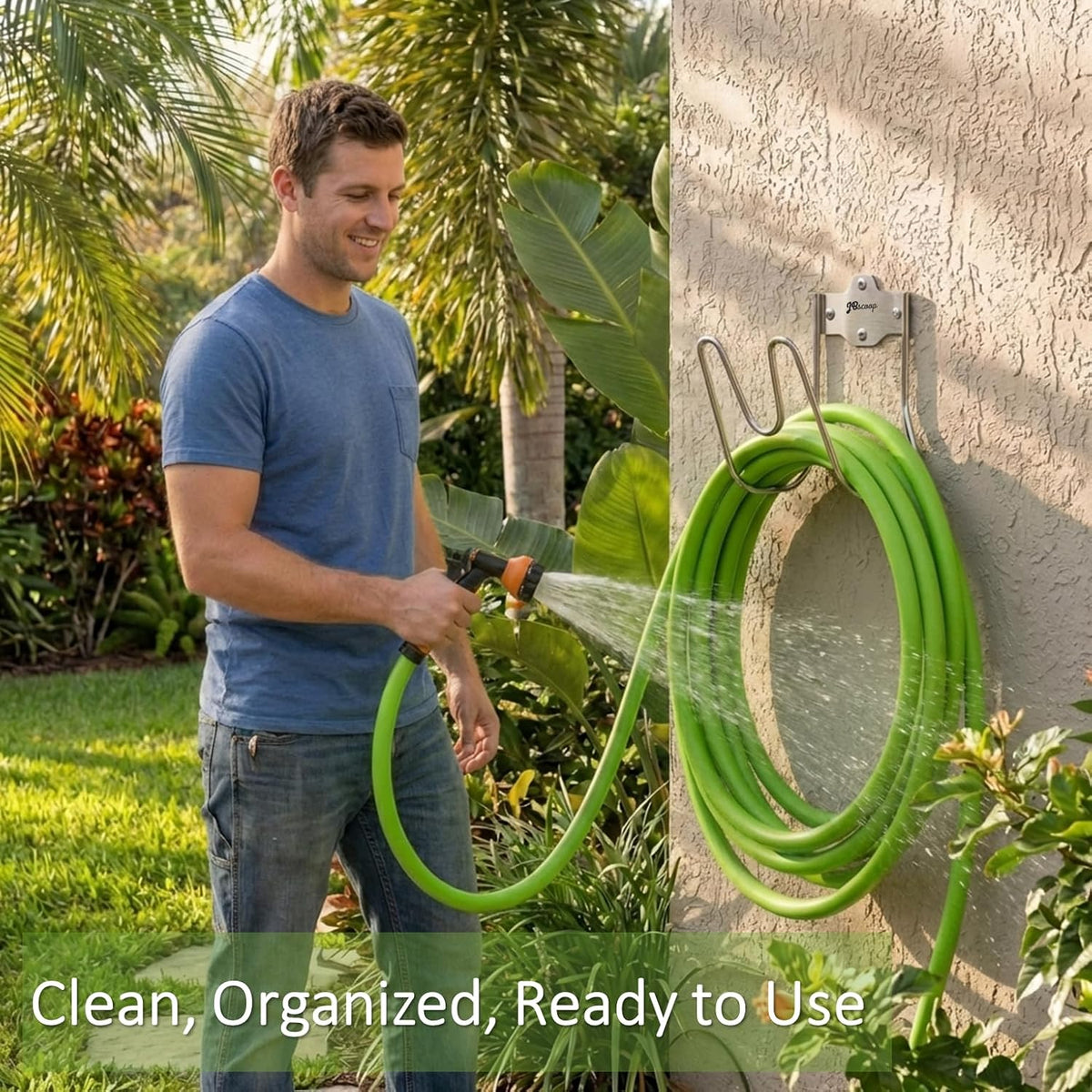 Garden Water Hose Holders for Outside wall Mount - Silver SUS304 Garden Hose Hangers, Hose Hanger Hose Hooks for Water Hose, Extension Cords