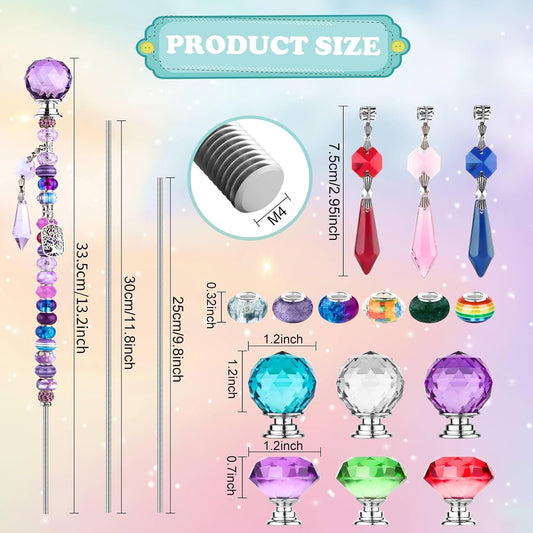 310Pcs DIY Fairy Wand Beaded Garden Stakes Kit, Decorative Garden Stakes with Colorful Crystal Pendants, Outdoor Fairy Garden Accessories, Beadable Items for Decor, Gifts & Craft (10 & 12 in)