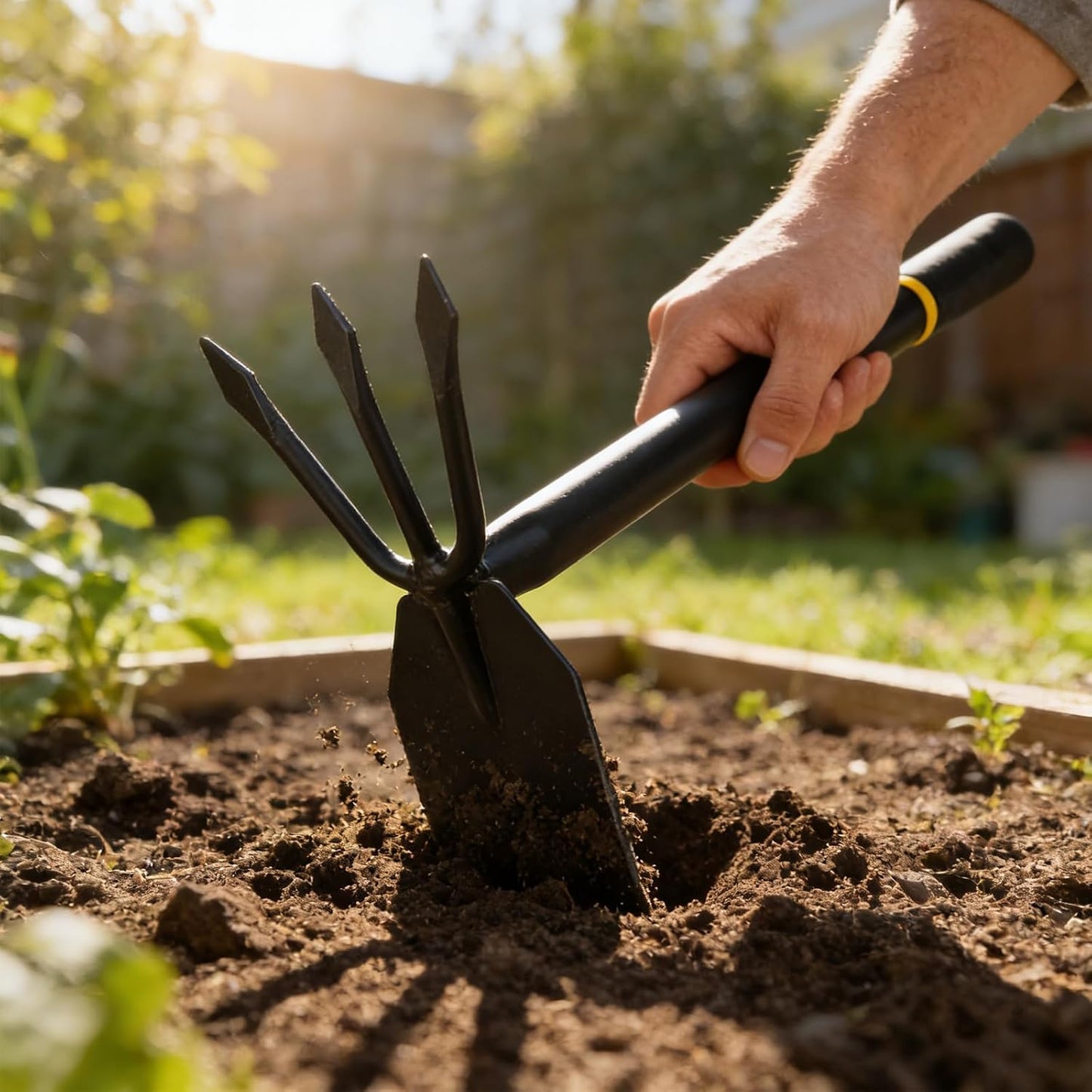 Garden Hoe and Cultivator, Heavy Duty Weeder Tool, Manganese Steel Hand Hoe Garden Tool for Loosening Soil, Digging,Planting and Weeding,Ergonomic Handle for Garden,Yard,No Assembly Required
