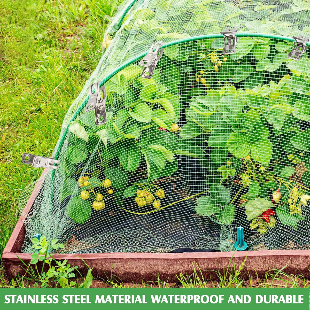 200 Pcs Garden Clips 2 Inch Stainless Steel Small Greenhouse Clamps for Netting Shade Cloth Clips Bulk Plant Metal Spring Clamps Grip for Garden Hoops PVC Plant Cover