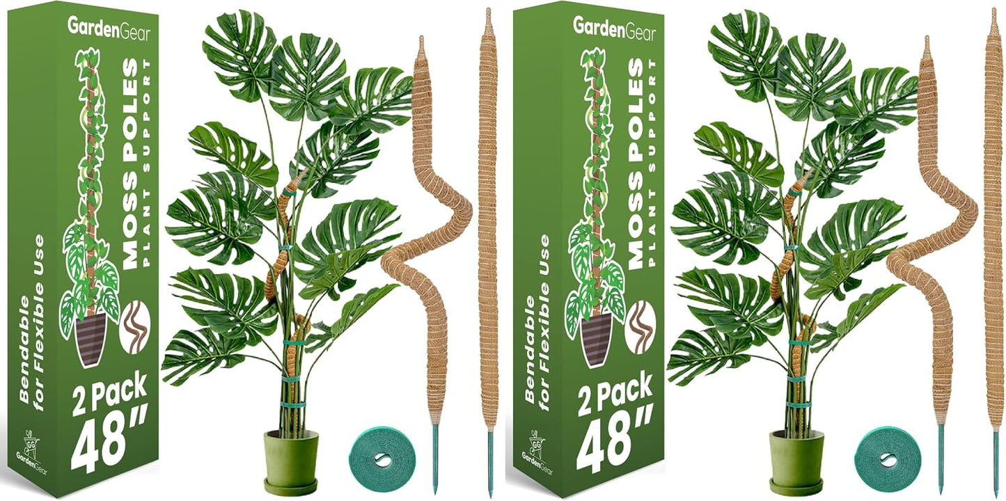 2 Pack 48'' Bendable Moss Pole Monstera Plant Support for Climbing Indoor Plants - Stakes for Potted Climbers - Tall Sticks Indoor Trellis for Houseplants - Accessories for Monstera Pot