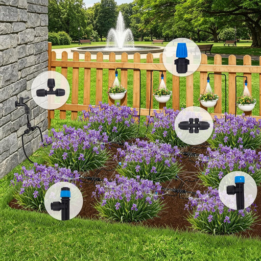 240FT Drip Irrigation System Kits, Quick-Connect Garden Watering System for Raised Bed, Potted Plants, Lawn, Greenhouse with 1/2 inch Hose 1/4 inch Tubing and Accessories